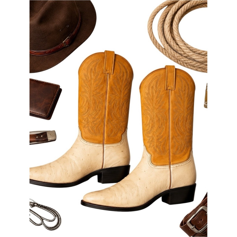 Tony Lama Full Quill Ostrich Cowboy Boots Mens 8D USA Made Exotic Western Tan